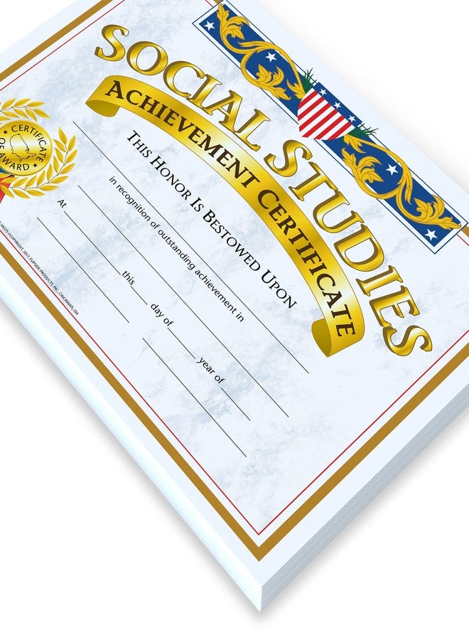 Hayes Social Studies Achievement Certificates, Gold-Bordered Awards with Light Blue Marbled Design, Customizable Award for Students, Full-Color Glossy Design, 8.5" x 11" - 30 Pack - Image 1
